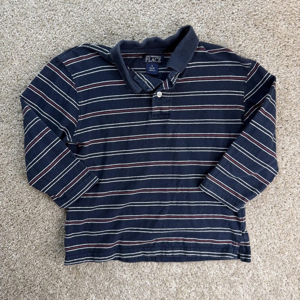 The Children's Place Polo Shirt Kids Small 5-6 Blue Stripe Long Sleeve Cotton